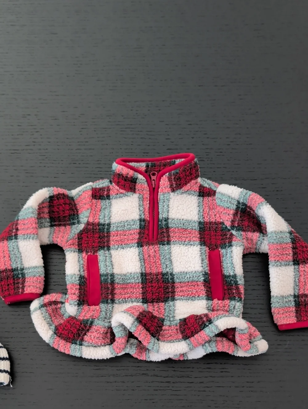 Lot 2 Girl 12 -18 Months Old Navy Hooded Knit Pull On Sweater Plaid Fleece Red